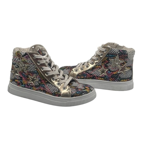 Steve Madden Jeagle Snake Print Star High Top Sneakers Size 2 Little Girl’s - Picture 1 of 8